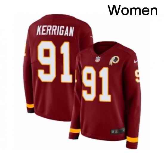 Womens Nike Washington Redskins 91 Ryan Kerrigan Limited Burgundy Therma Long Sleeve NFL Jersey